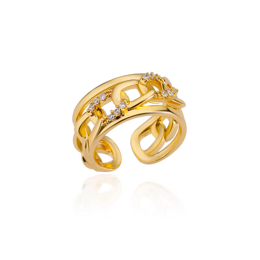 Luxury Wide Wave Adjustable Rings – Gold Stainless Steel Elegant Minimalist Jewelry