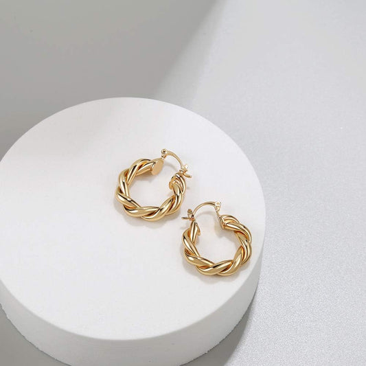 Twisted Chunky Gold Hoop Earrings – 14K Gold-Plated Lightweight Hoops 