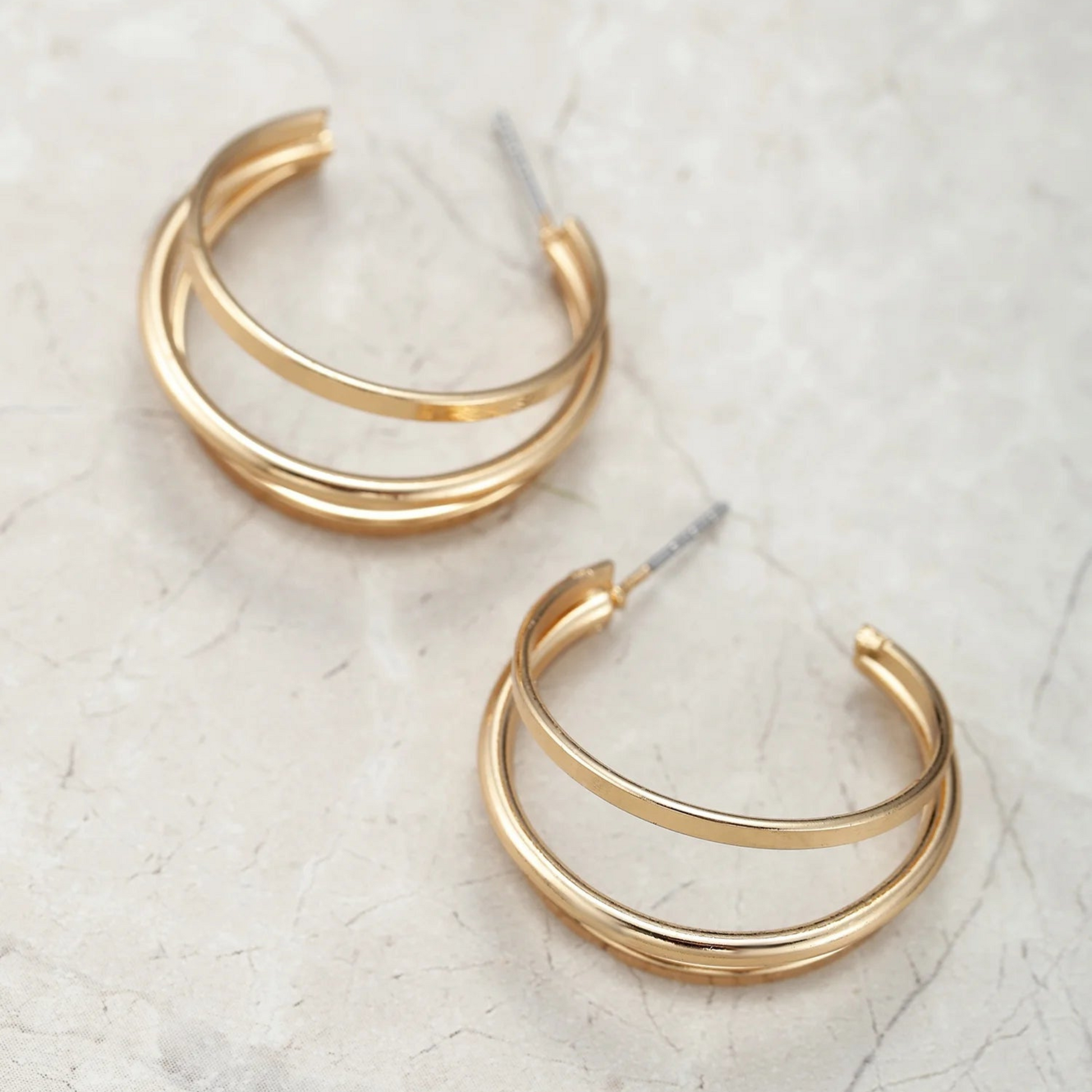 Triple Layer Gold Hoop Earrings – Polished Gold-Tone Hoops for Women’s Everyday Elegance