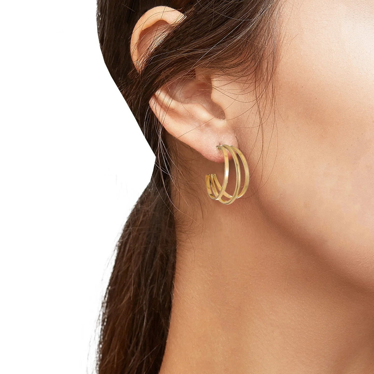 Triple Layer Gold Hoop Earrings – Polished Gold-Tone Hoops for Women’s Everyday Elegance