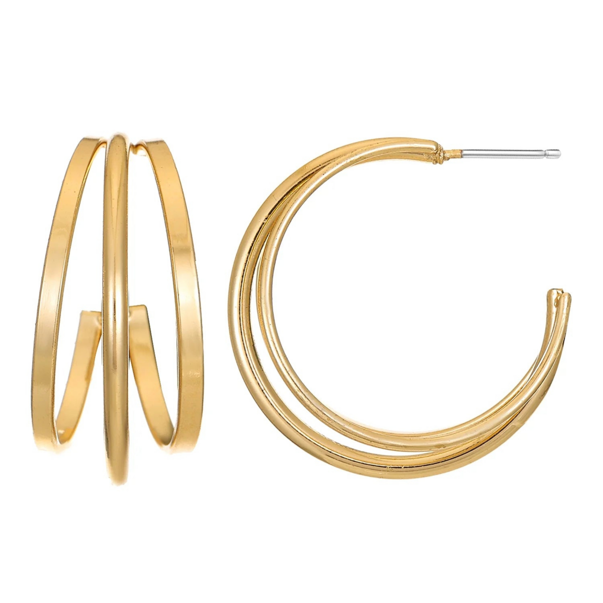 Triple Layer Gold Hoop Earrings – Polished Gold-Tone Hoops for Women’s Everyday Elegance