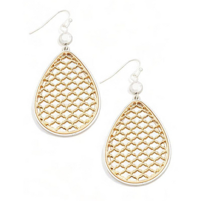 Teardrop Filigree Mesh Drop Earrings – Lightweight Gold Statement Earrings 