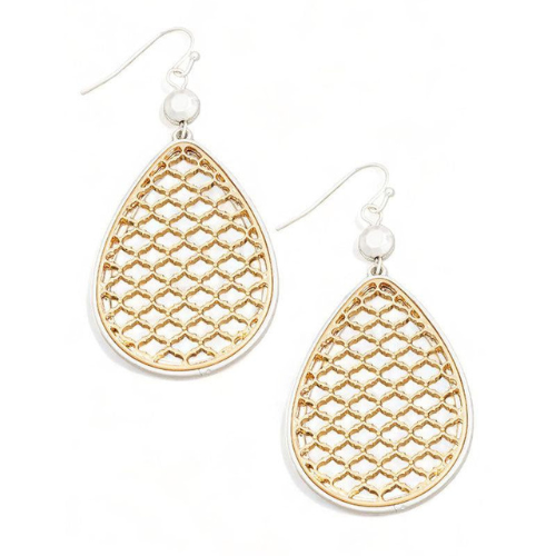 Teardrop Filigree Mesh Drop Earrings – Lightweight Gold Statement Earrings 