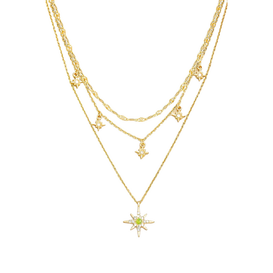 Layered Chain Link Star Charm Necklace – Bold and Radiant Statement