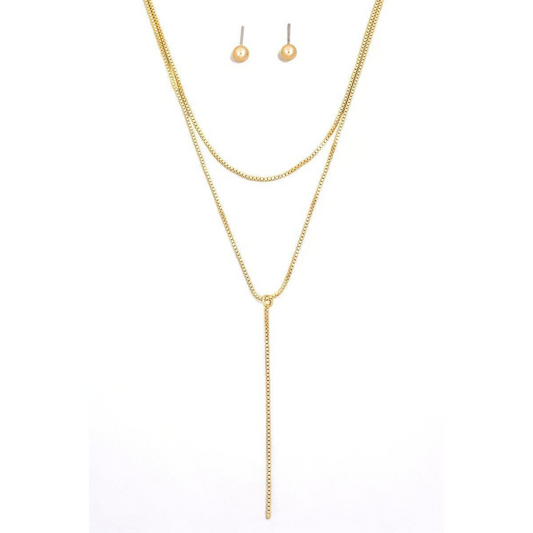 Dainty Layered Lariat Necklace & Ball Earrings Set – Chic and Playful Jewelry for Every Occasion