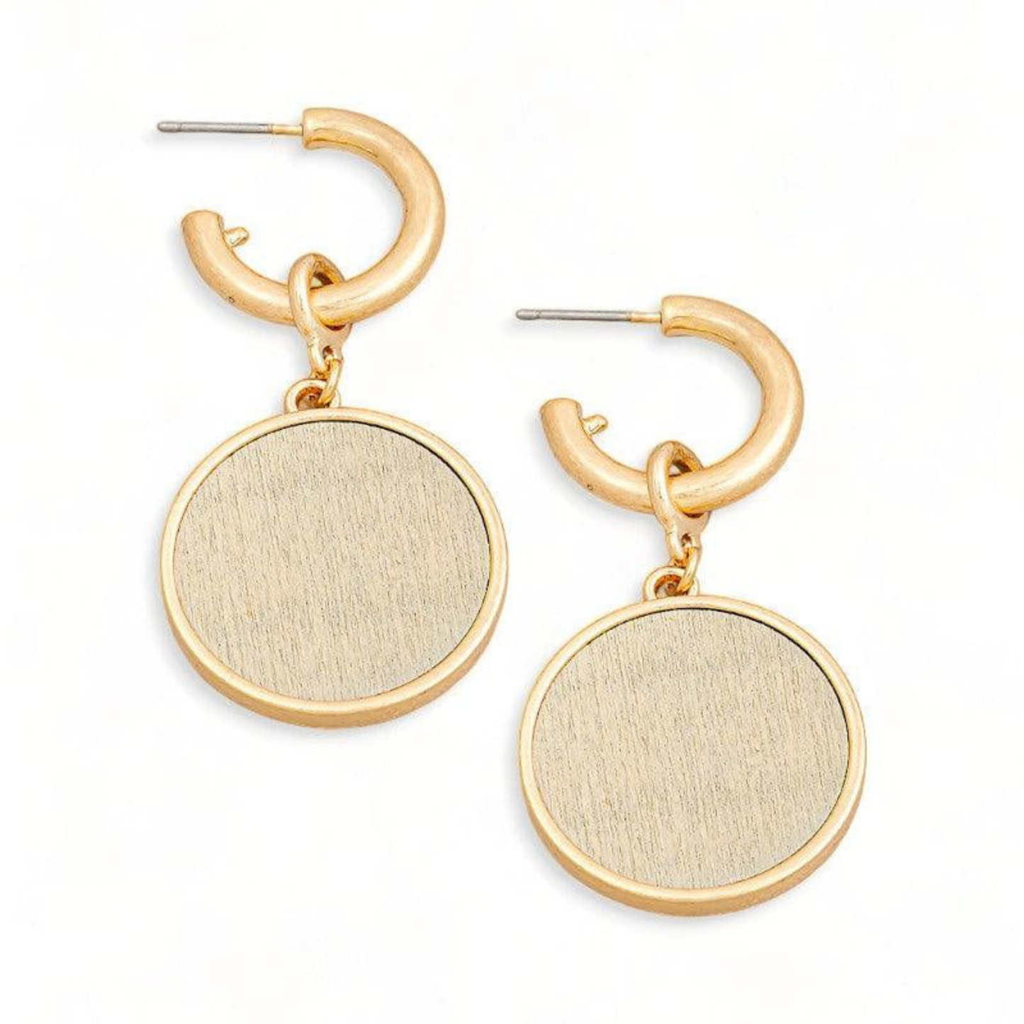 Solid Wooden Disc Round Drop Earrings – Elegant and Natural Statement Jewelry