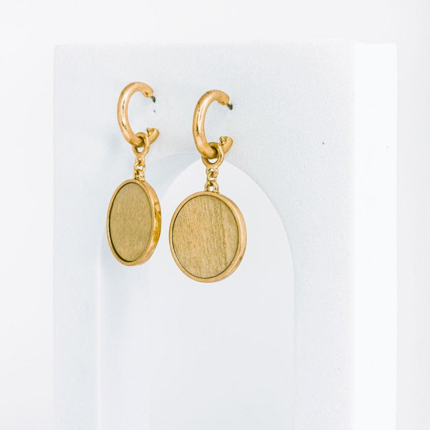 Solid Wooden Disc Round Drop Earrings – Elegant and Natural Statement Jewelry