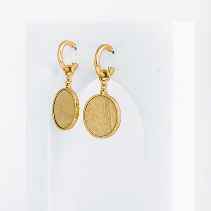 Solid Wooden Disc Round Drop Earrings – Elegant and Natural Statement Jewelry