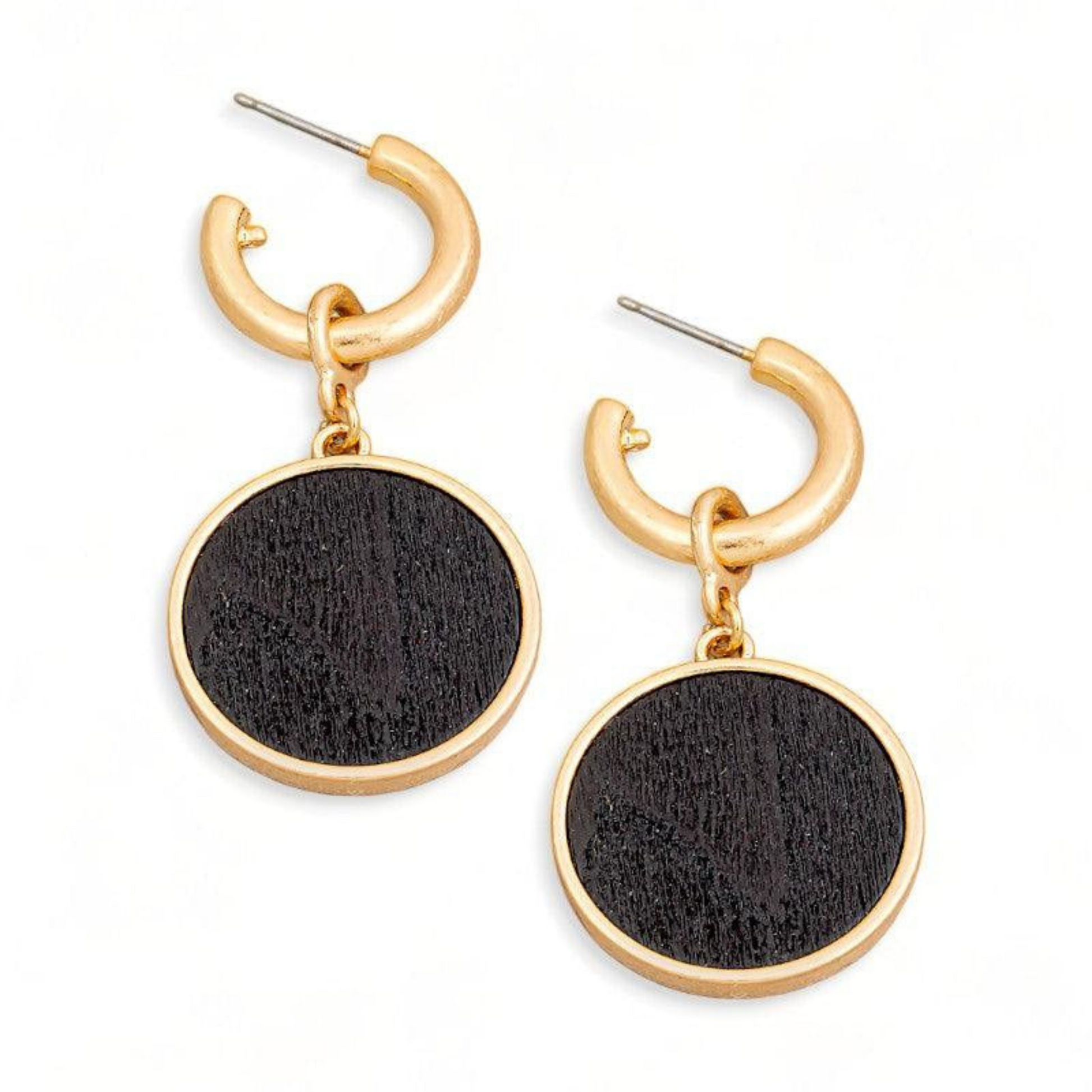 Solid Wooden Disc Round Drop Earrings – Elegant and Natural Statement Jewelry