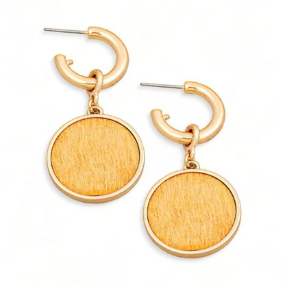 Solid Wooden Disc Round Drop Earrings – Elegant and Natural Statement Jewelry