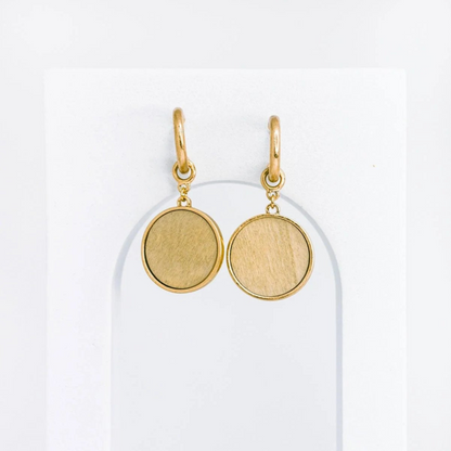 Solid Wooden Disc Round Drop Earrings – Elegant and Natural Statement Jewelry