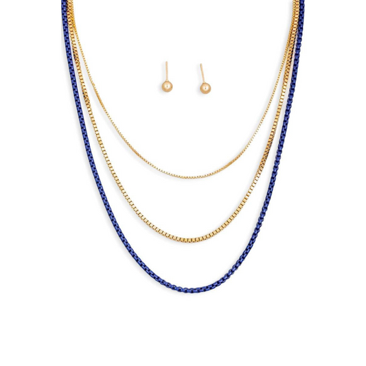 3-Layer Color Chain Necklace & Small Ball Earring Set – Chic and Stylish Jewelry for Any Occasion