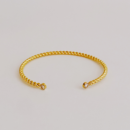 Slim Cabled Open Bangle Bracelet – 18K Gold-Plated Stainless Steel