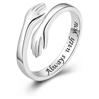 Sterling Silver Adjustable Hug Ring – Engraved "Always With You" 