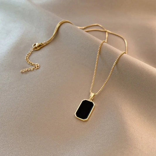 Square Black Geometric Pendant Necklace