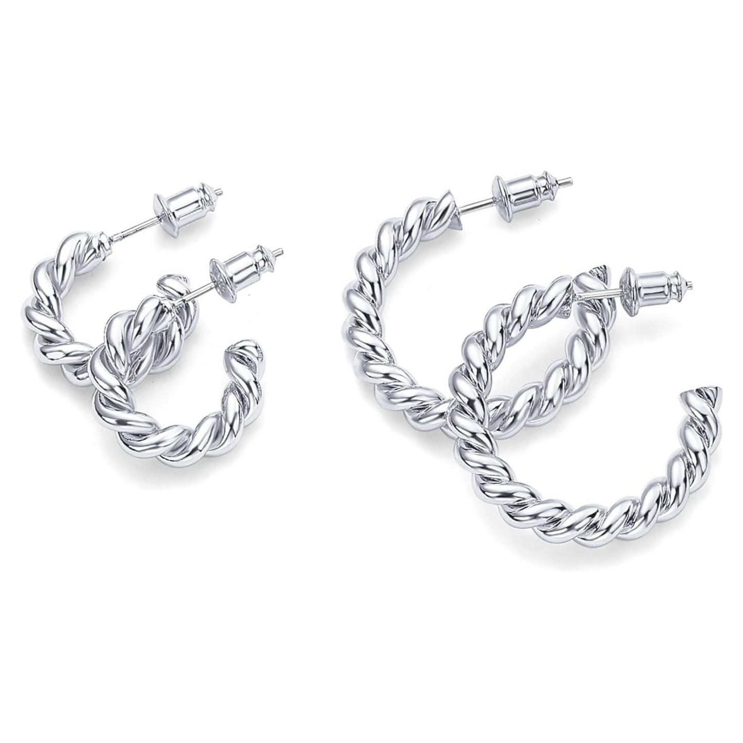 14K White Gold Plated Twisted Rope Hoop Earrings – Timeless Round Hoops