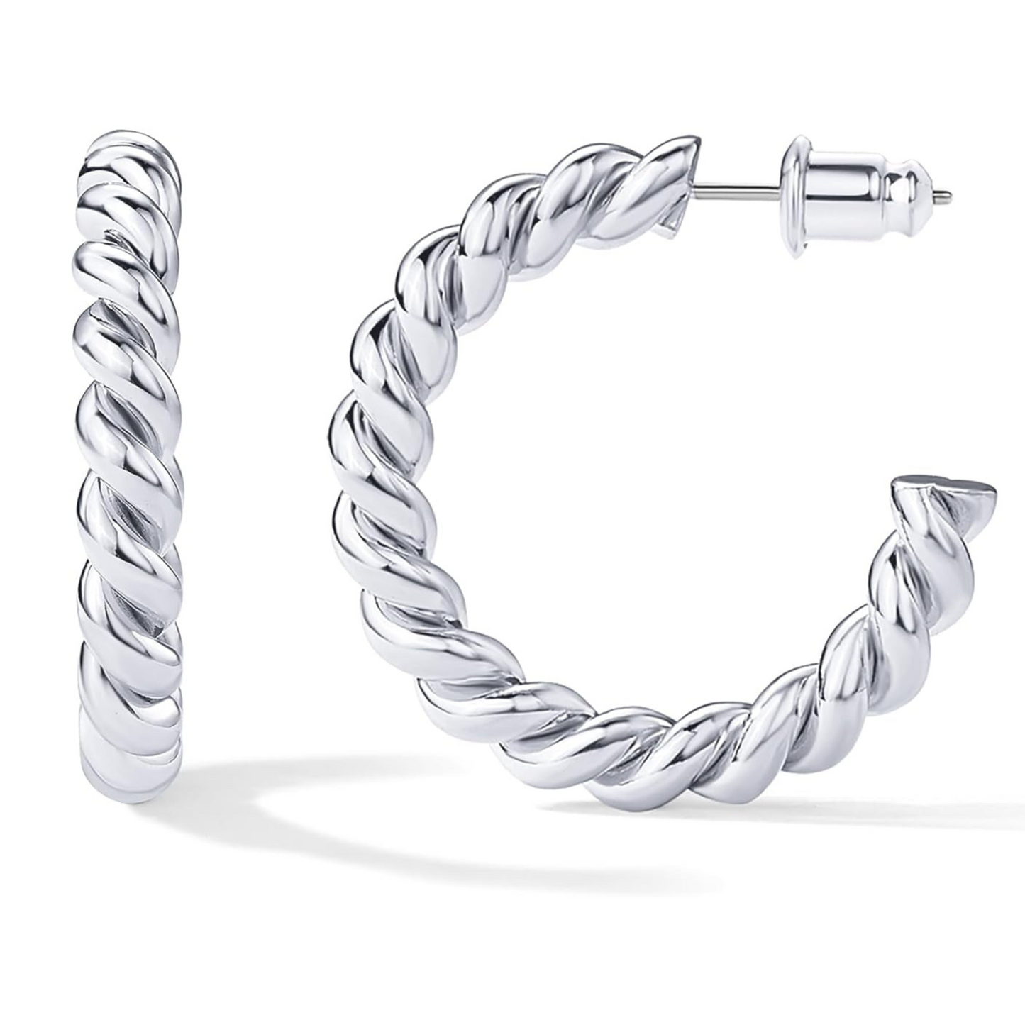 14K White Gold Plated Twisted Rope Hoop Earrings – Timeless Round Hoops