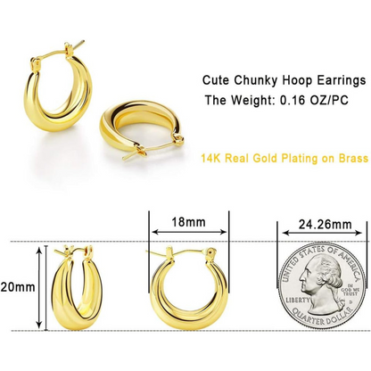 Chunky Gold Hoop Earrings – Minimalist Statement - Hypoallergenic Jewelry