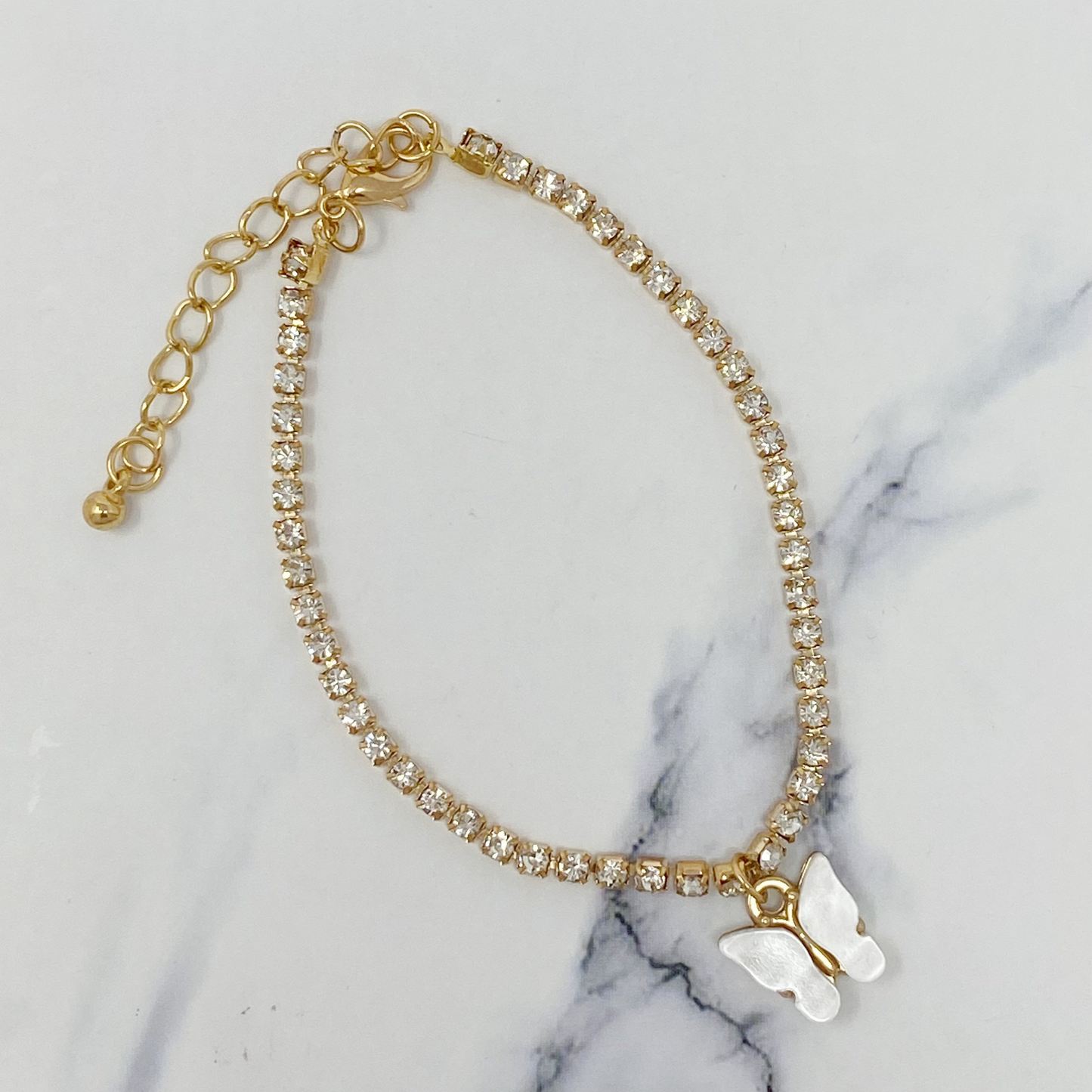 Sparkly Butterfly Anklet – Dainty Gold-Plated Charm Jewelry