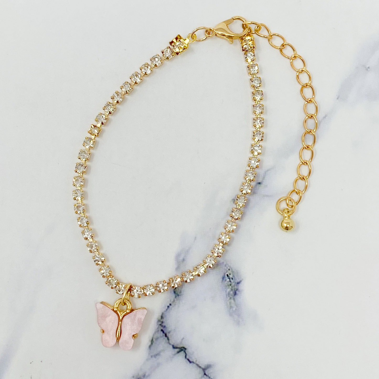 Sparkly Butterfly Anklet – Dainty Gold-Plated Charm Jewelry