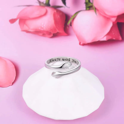 Sterling Silver Adjustable Hug Ring – Engraved "Always With You" 