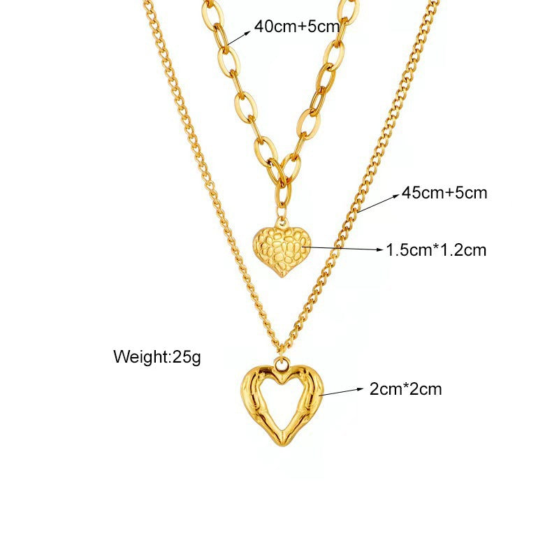  Product Title: 2-Piece Heart and Geometric Pendant Necklace Set – Titanium Steel in Gold or Silver