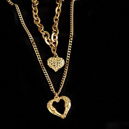  Product Title: 2-Piece Heart and Geometric Pendant Necklace Set – Titanium Steel in Gold or Silver