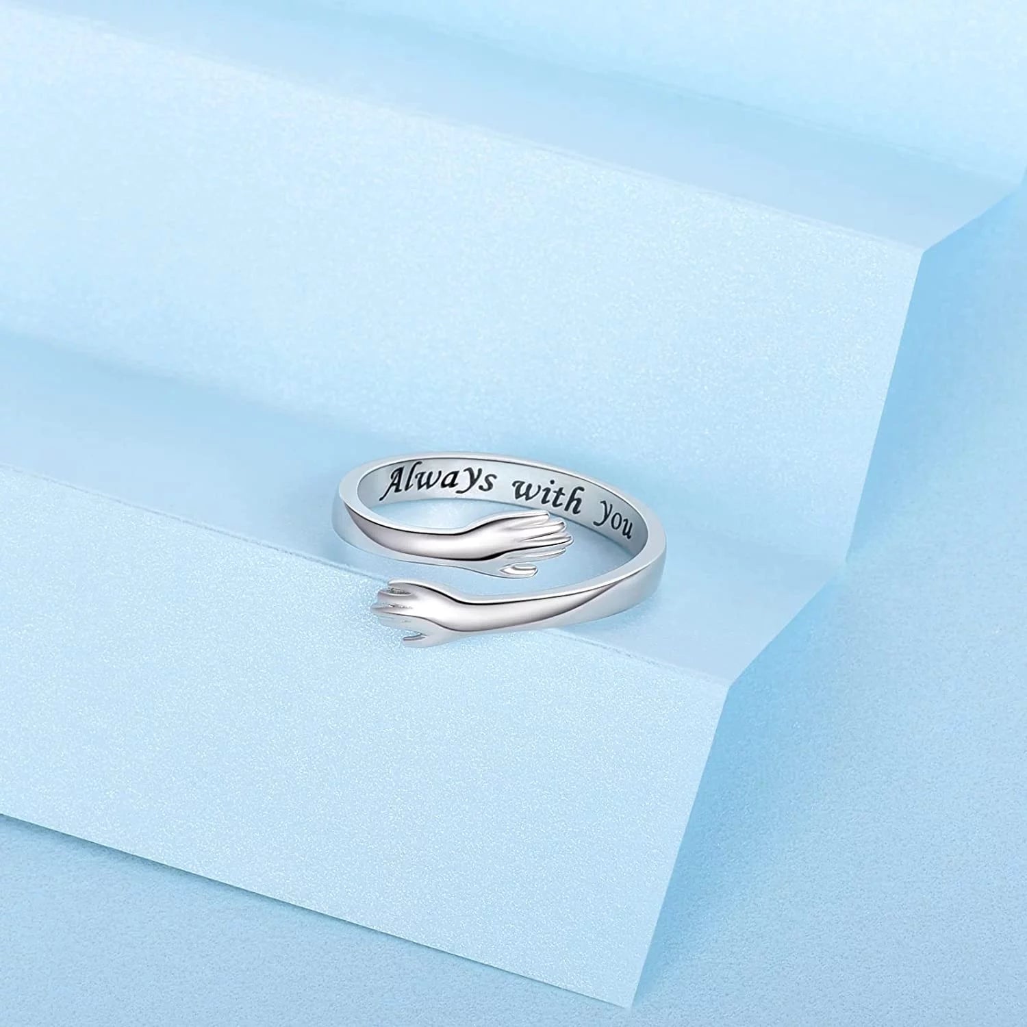 Sterling Silver Adjustable Hug Ring – Engraved "Always With You" 