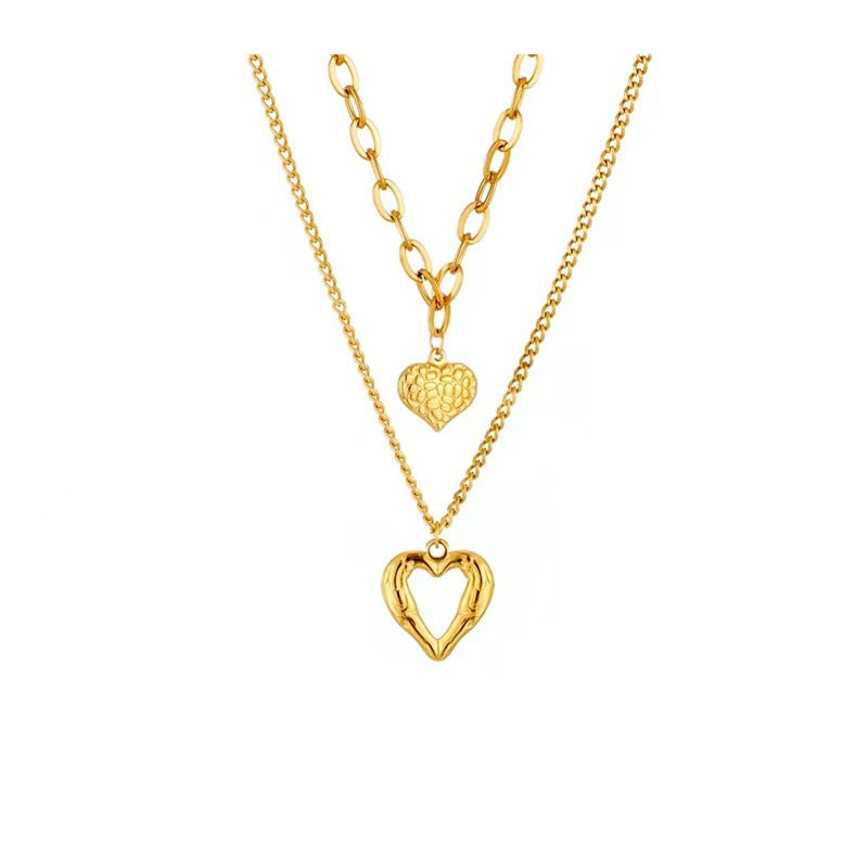  Product Title: 2-Piece Heart and Geometric Pendant Necklace Set – Titanium Steel in Gold or Silver