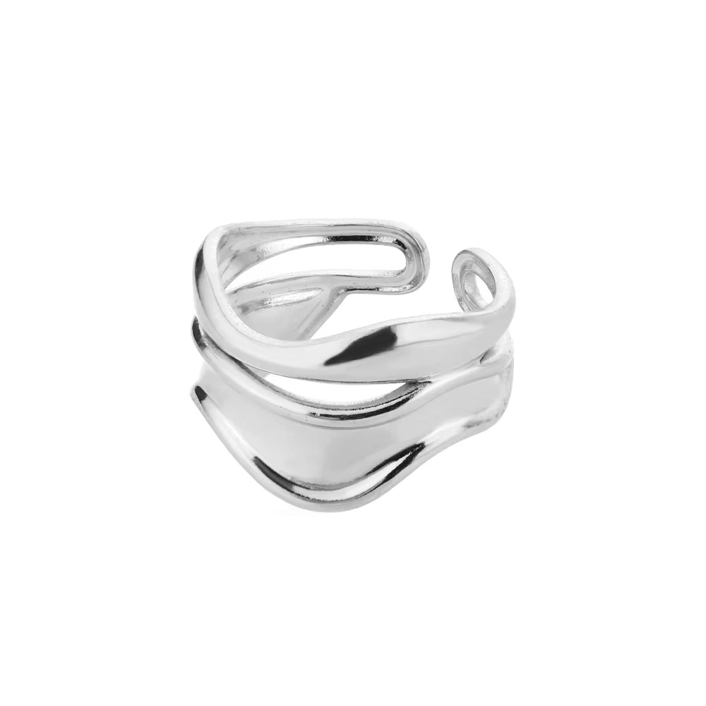 Luxury Wide Wave Adjustable Rings – Gold Stainless Steel Elegant Minimalist Jewelry