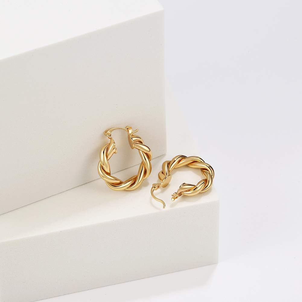 Twisted Chunky Gold Hoop Earrings – 14K Gold-Plated Lightweight Hoops 