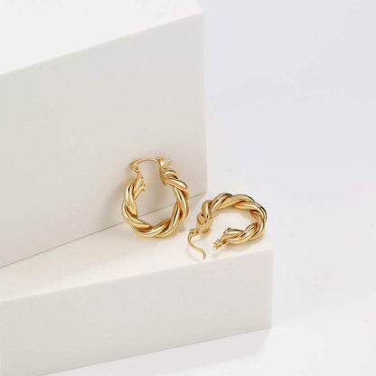 Twisted Chunky Gold Hoop Earrings – 14K Gold-Plated Lightweight Hoops 