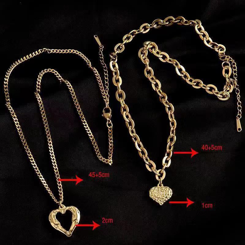  Product Title: 2-Piece Heart and Geometric Pendant Necklace Set – Titanium Steel in Gold or Silver