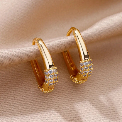 Trend Oval Zircon Stainless Steel Earrings – Waterproof and Hypoallergenic