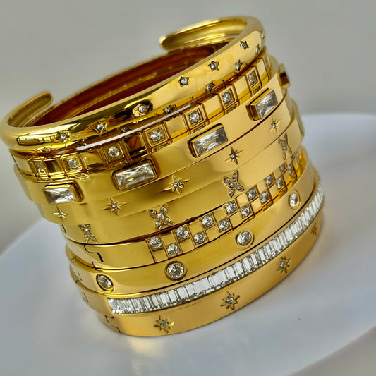 Waterproof Luxury Cubic Zirconia Bangles – 18K Gold-Plated Stainless Steel Bracelets