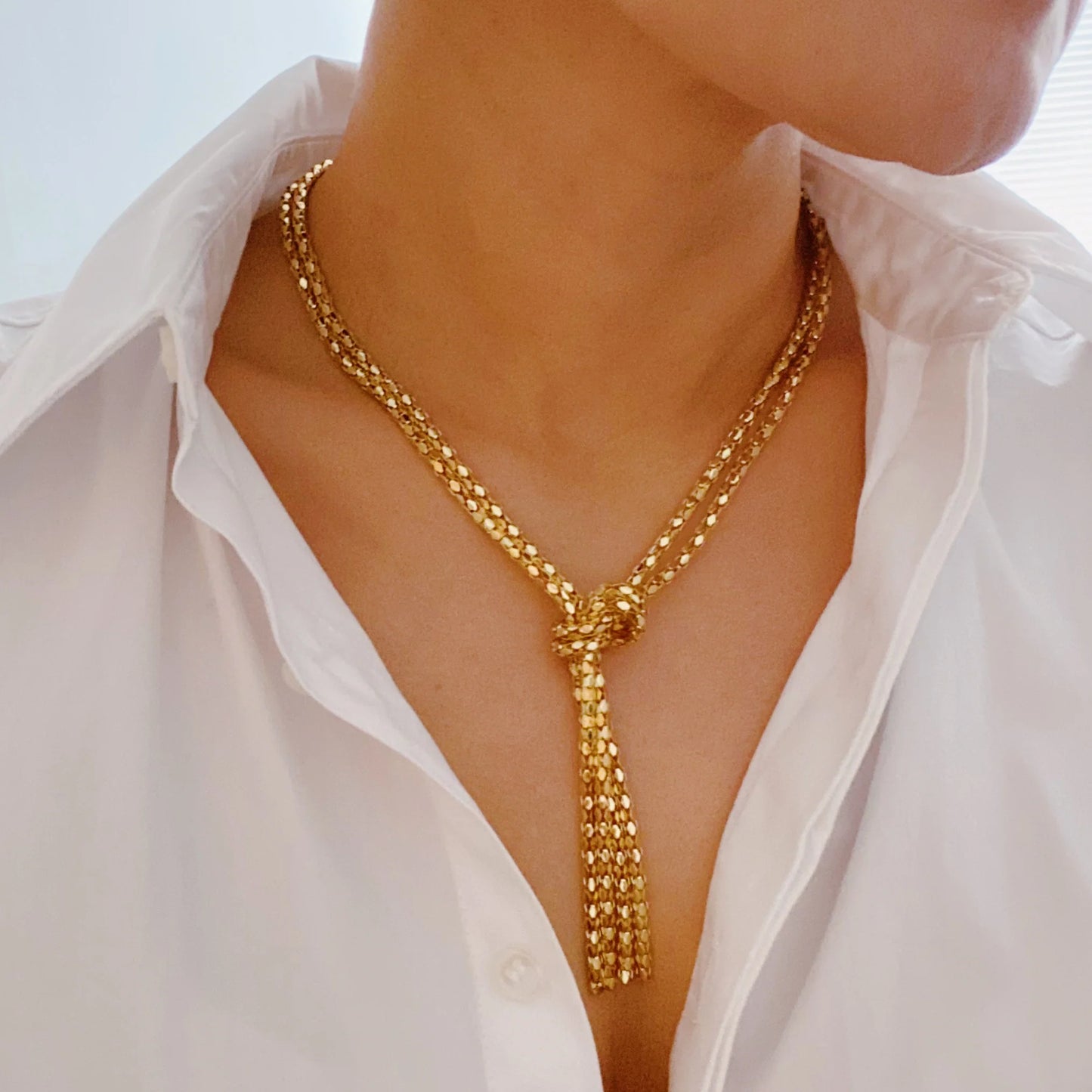 Wow Y Drop Chain Necklace – Modern Gold-Plated Statement Jewelry - 18k gold-plated brass