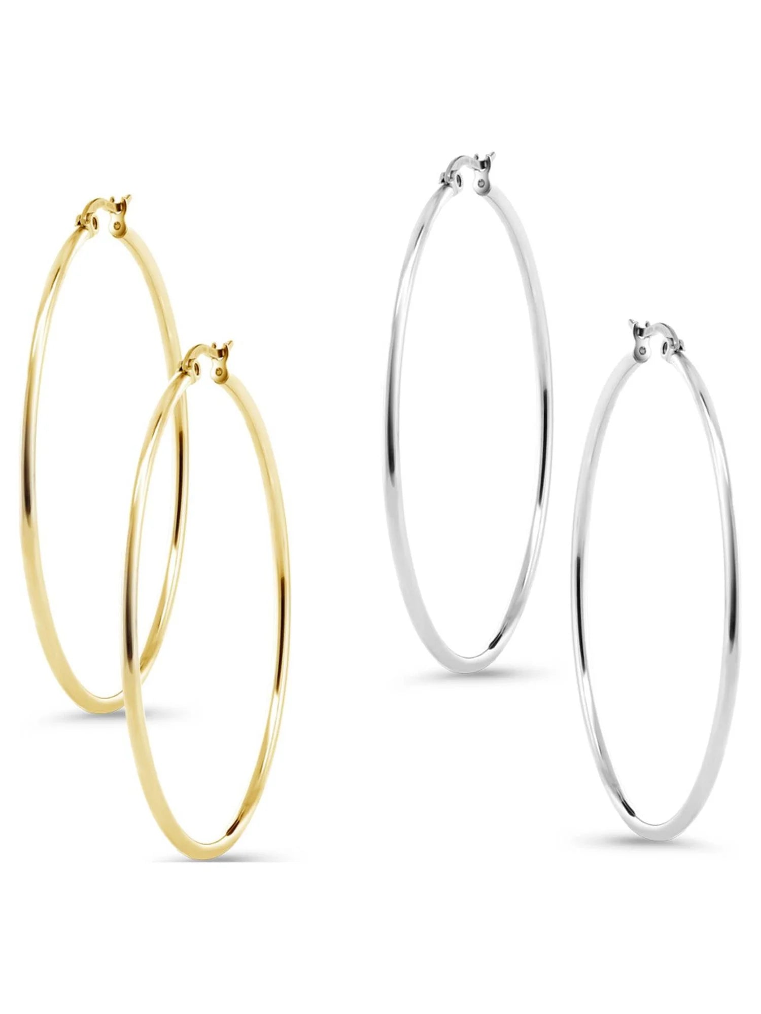 Stainless Steel Multi-Color Hoop Earrings – Timeless and Durable (50Mm Diameter) Two-Pair Set