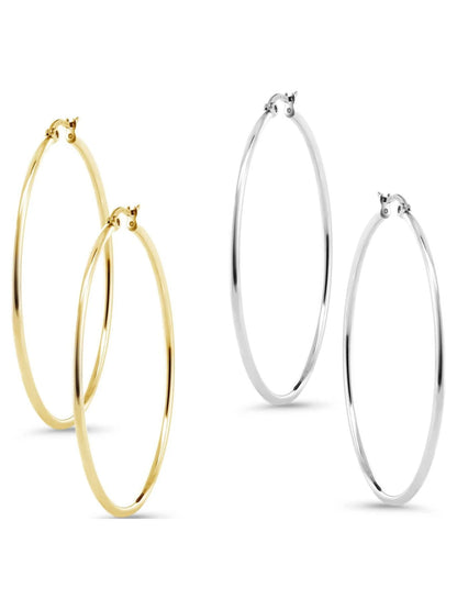 Stainless Steel Multi-Color Hoop Earrings – Timeless and Durable (50Mm Diameter) Two-Pair Set