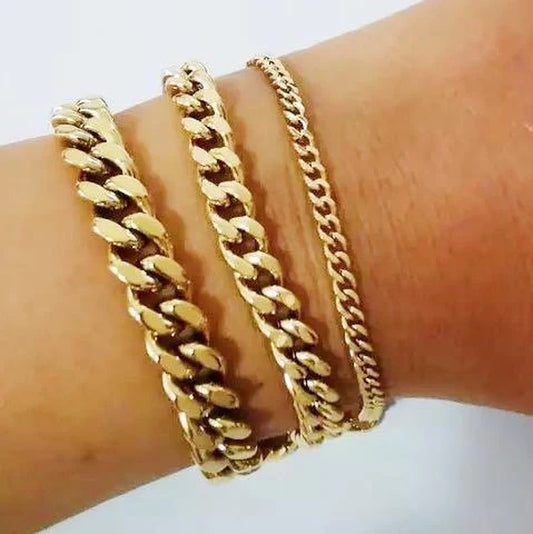 Cuban Chain Bracelet – 18K Gold-Plated Stainless Steel, Multiple Sizes