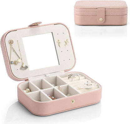 Weaving Pink Travel Jewelry Case – Compact 2-Layer Organizer for Necklaces, Rings, and Earrings