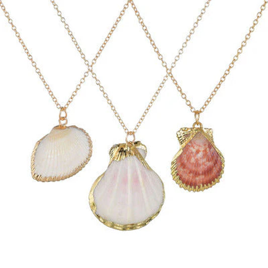 Golden-Touched Natural Seashell Necklace Set – A Trio of Ocean-Inspired Elegance