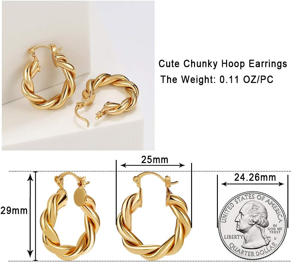 Twisted Chunky Gold Hoop Earrings – 14K Gold-Plated Lightweight Hoops 